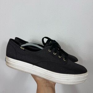 Keds Black Tripe CVO Metallic Lace Up Twill Sneakers Women’s 10 WF64030